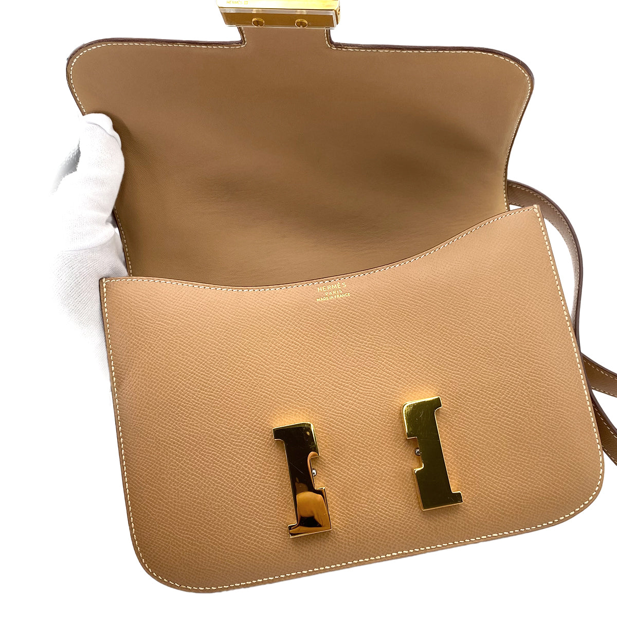 HERMES CONSTANCE 24 NATURAL COUCHEVEL SHOULDER BAG 〇Z 90241796