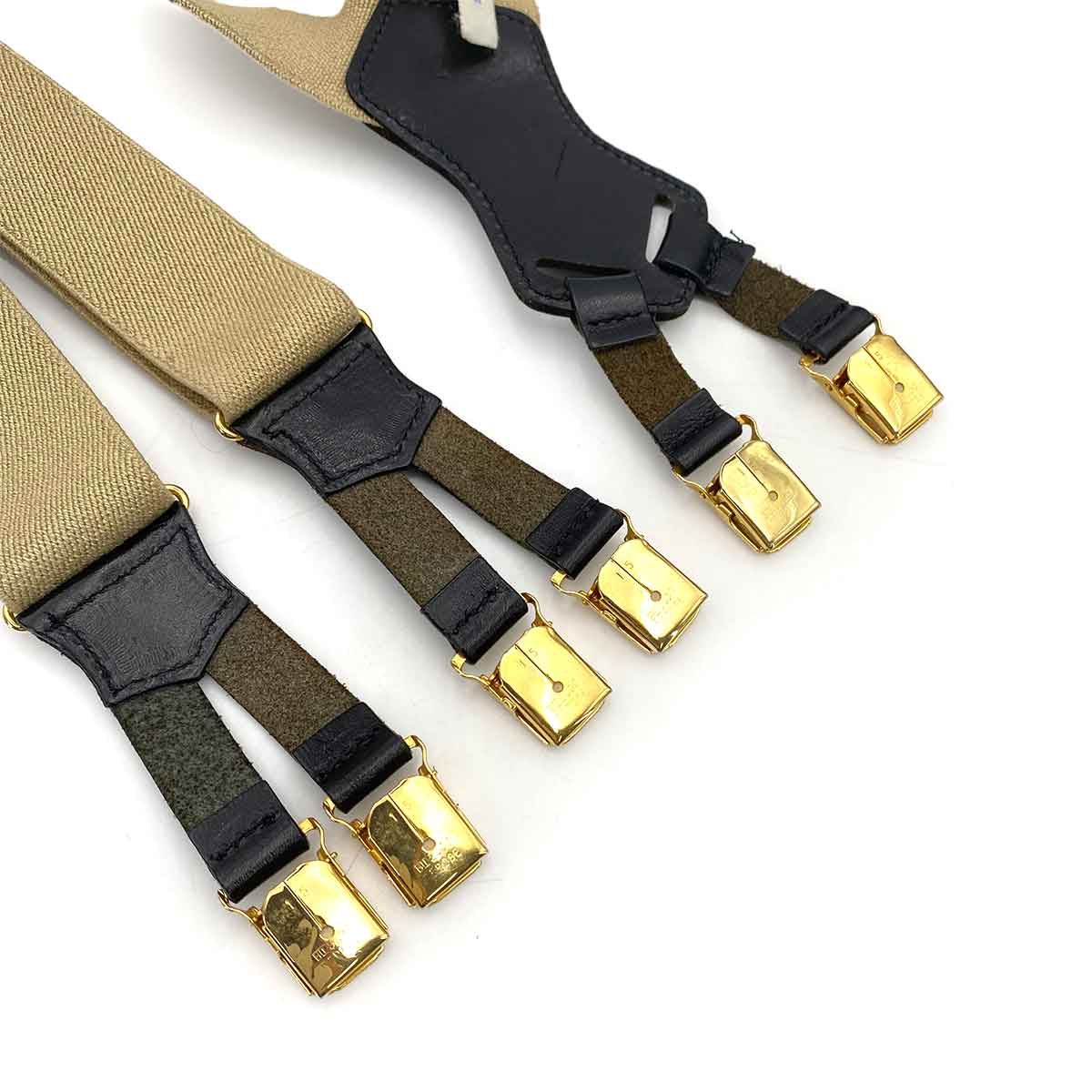CHANEL VINTAGE SUSPENDER LOGO BEIGE BLACK CANVAS LEATHER 90241798