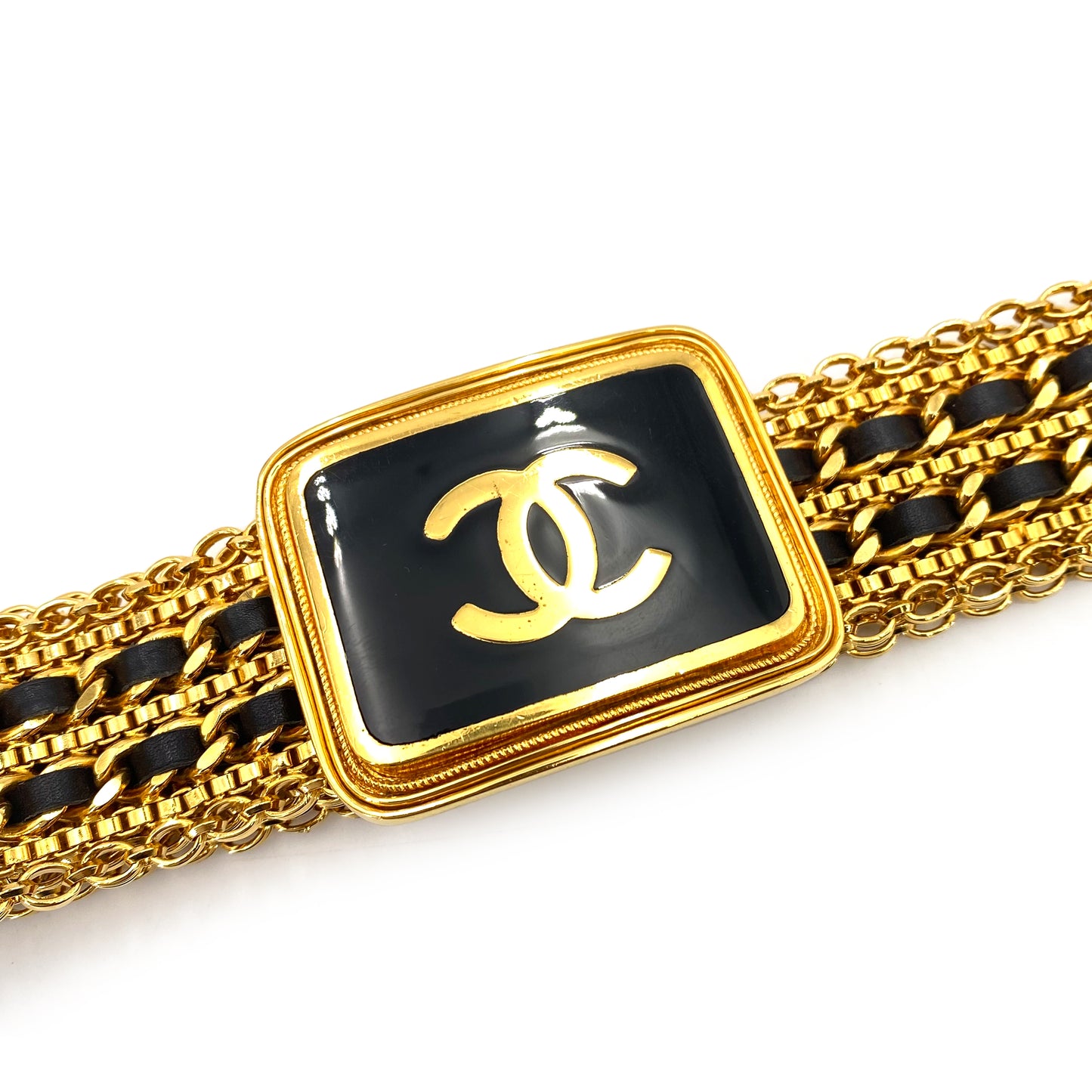 CHANEL VINTAGE CHAIN BELT LEATHER COCOMARK ACCESSORY 96A 90241799