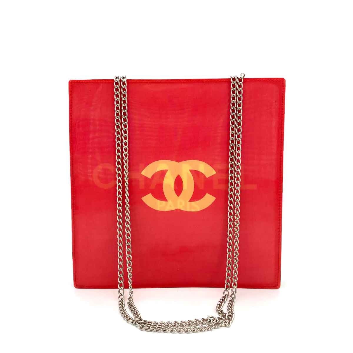 CHANEL VINTAGE COCOMARK HOLOGRAM CHAIN SHOULDER BAG RED NYLON 90242112