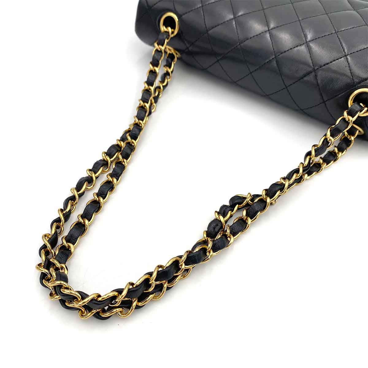 CHANEL VINTAGE CLASSIC FLAP MEDIUM CHAIN SHOULDER BAG BLACK LAMB SKIN 90242113