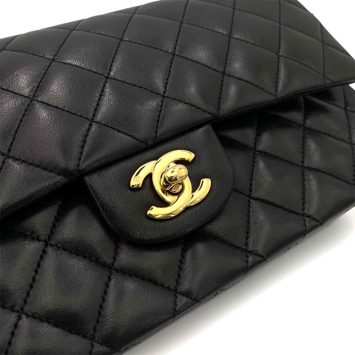 CHANEL VINTAGE CLASSIC FLAP MEDIUM CHAIN SHOULDER BAG BLACK LAMB SKIN 90242113
