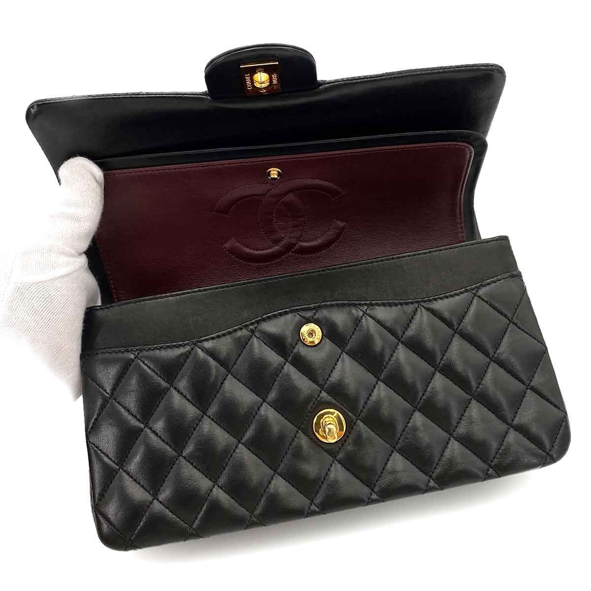 CHANEL VINTAGE CLASSIC FLAP MEDIUM CHAIN SHOULDER BAG BLACK LAMB SKIN 90242113