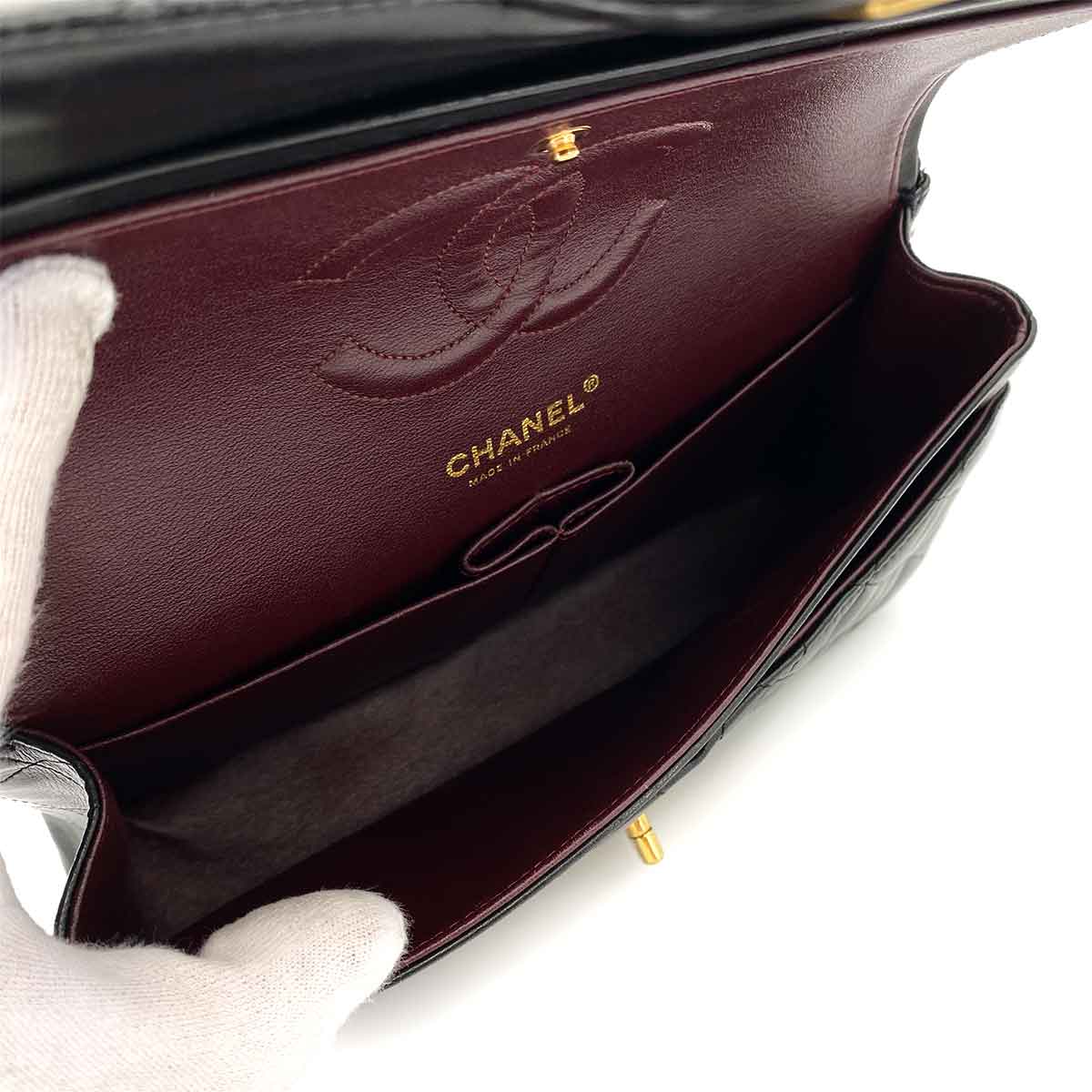 CHANEL VINTAGE CLASSIC FLAP MEDIUM CHAIN SHOULDER BAG BLACK LAMB SKIN 90242113