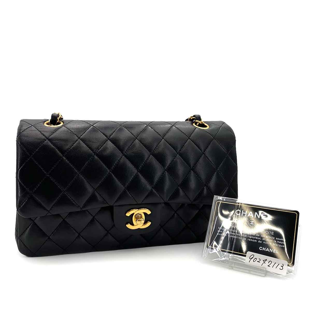 CHANEL VINTAGE CLASSIC FLAP MEDIUM CHAIN SHOULDER BAG BLACK LAMB SKIN 90242113