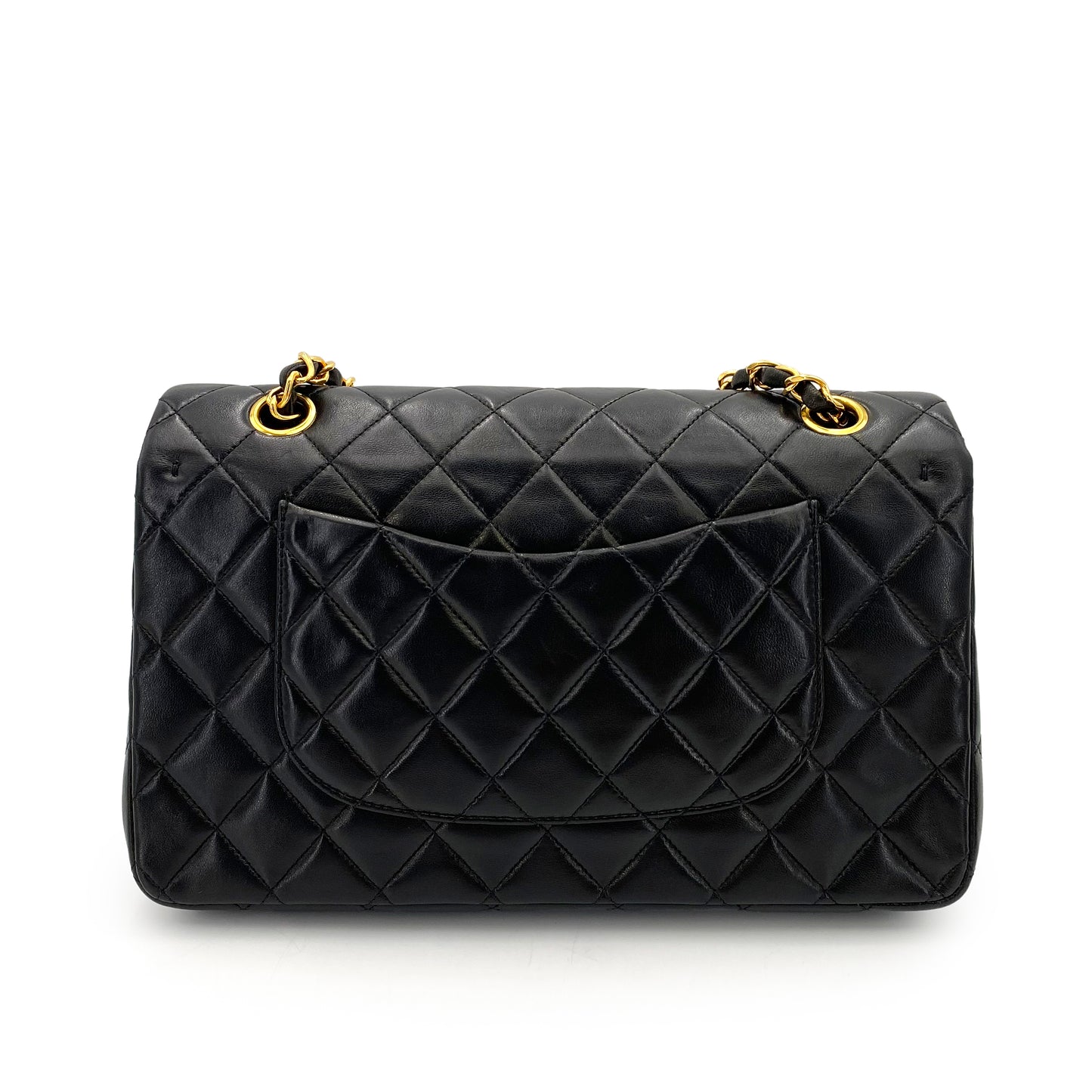 CHANEL VINTAGE CLASSIC FLAP MEDIUM CHAIN SHOULDER BAG BLACK LAMB SKIN 90242114