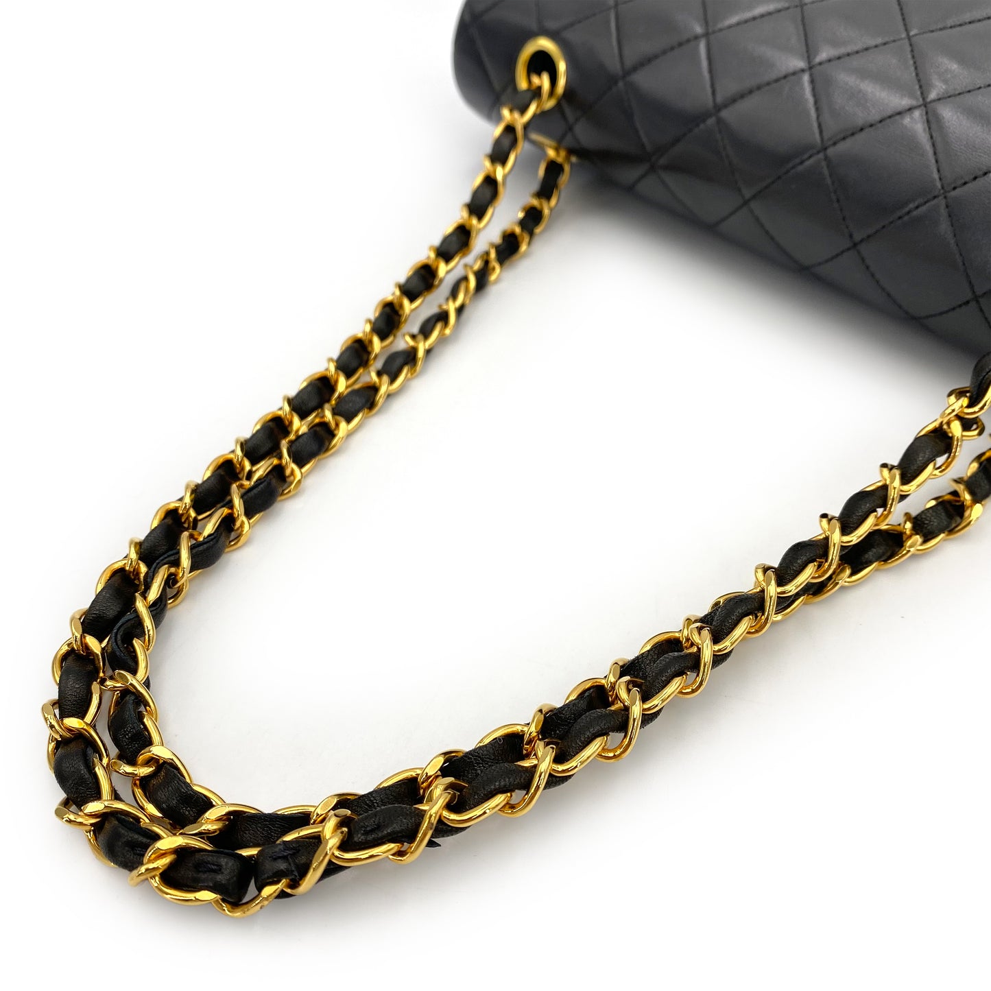 CHANEL VINTAGE CLASSIC FLAP MEDIUM CHAIN SHOULDER BAG BLACK LAMB SKIN 90242114