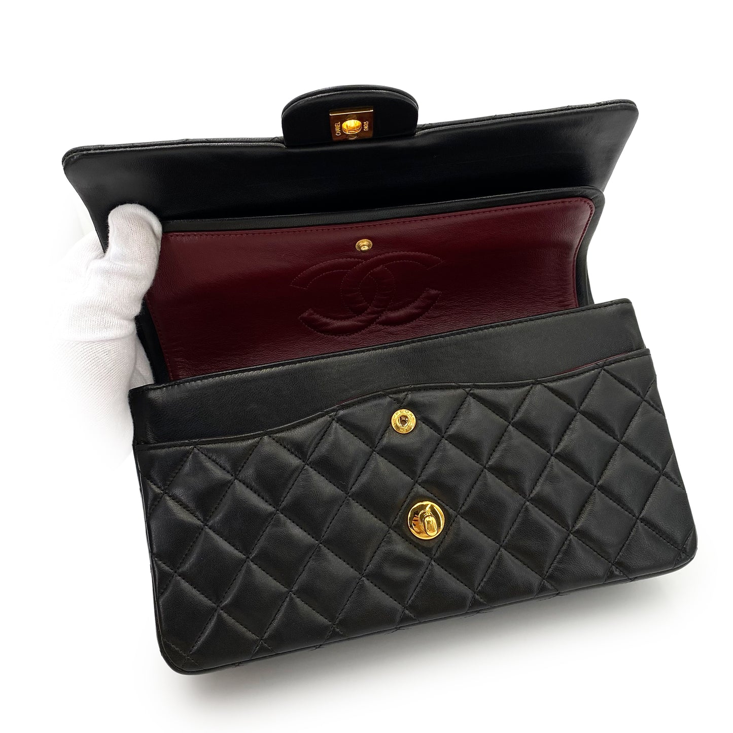 CHANEL VINTAGE CLASSIC FLAP MEDIUM CHAIN SHOULDER BAG BLACK LAMB SKIN 90242114