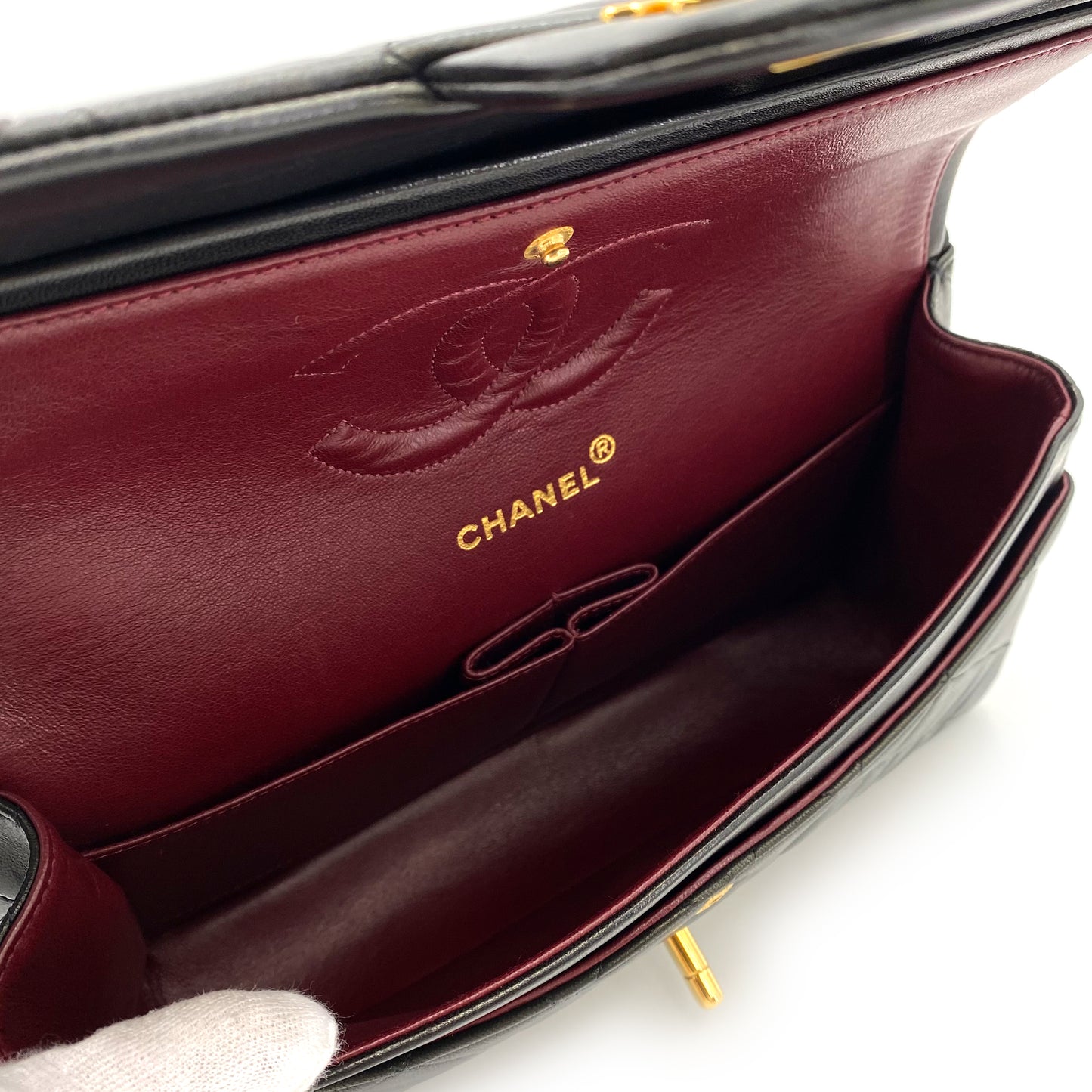 CHANEL VINTAGE CLASSIC FLAP MEDIUM CHAIN SHOULDER BAG BLACK LAMB SKIN 90242114