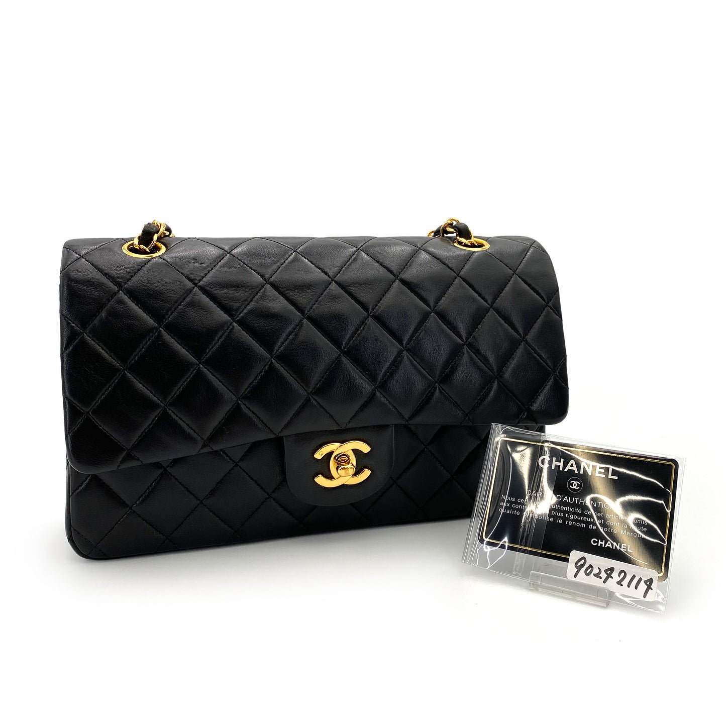 CHANEL VINTAGE CLASSIC FLAP MEDIUM CHAIN SHOULDER BAG BLACK LAMB SKIN 90242114