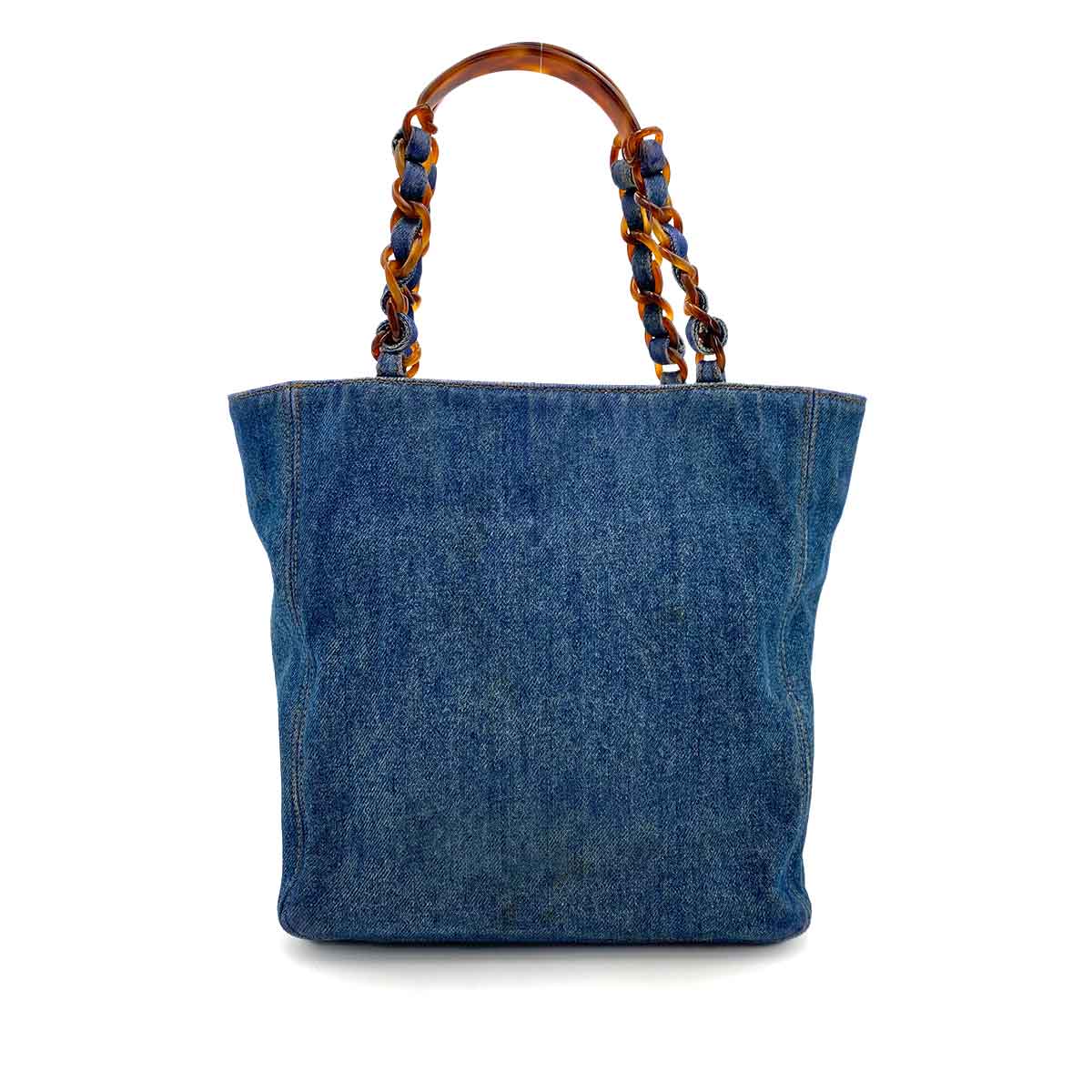 CHANEL VINTAGE TORTOISESHELL CHAIN HAND BAG BLUE DENIM 90242115
