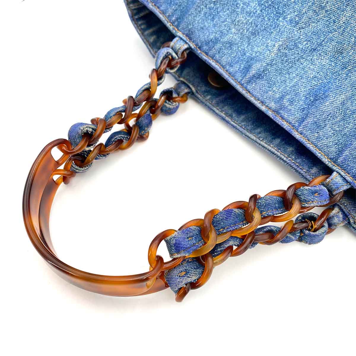 CHANEL VINTAGE TORTOISESHELL CHAIN HAND BAG BLUE DENIM 90242115