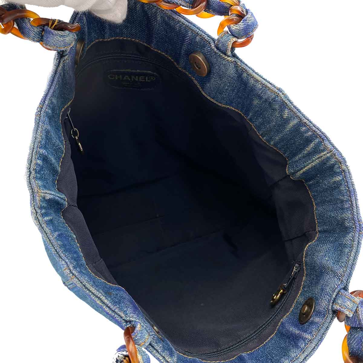 CHANEL VINTAGE TORTOISESHELL CHAIN HAND BAG BLUE DENIM 90242115