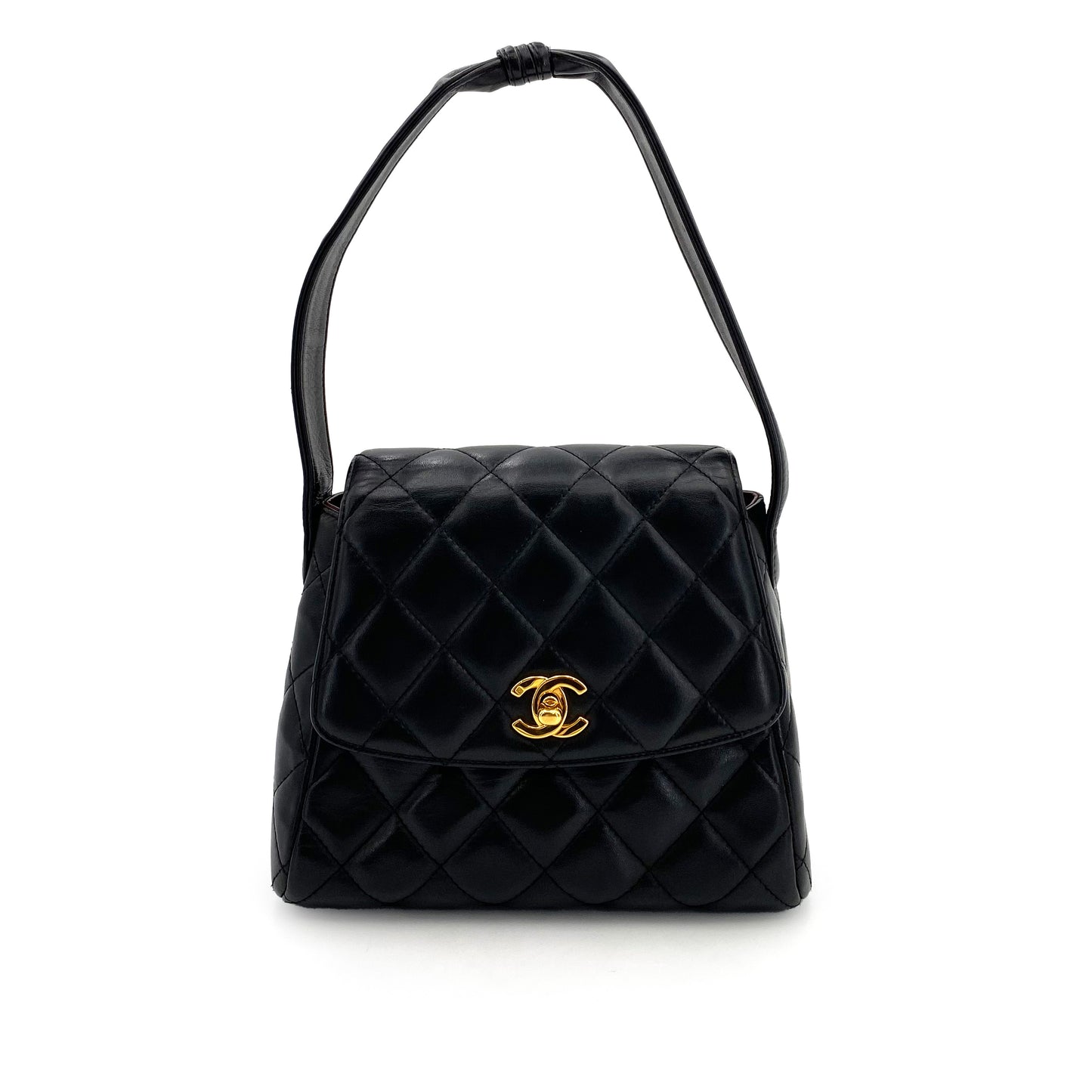 CHANEL VINTAGE MATELASSE HAND BAG BLACK LAMB SKIN 90242116