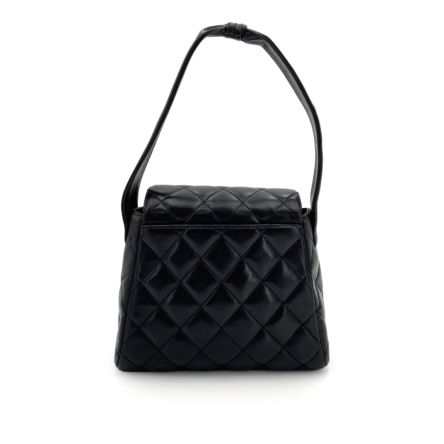 CHANEL VINTAGE MATELASSE HAND BAG BLACK LAMB SKIN 90242116