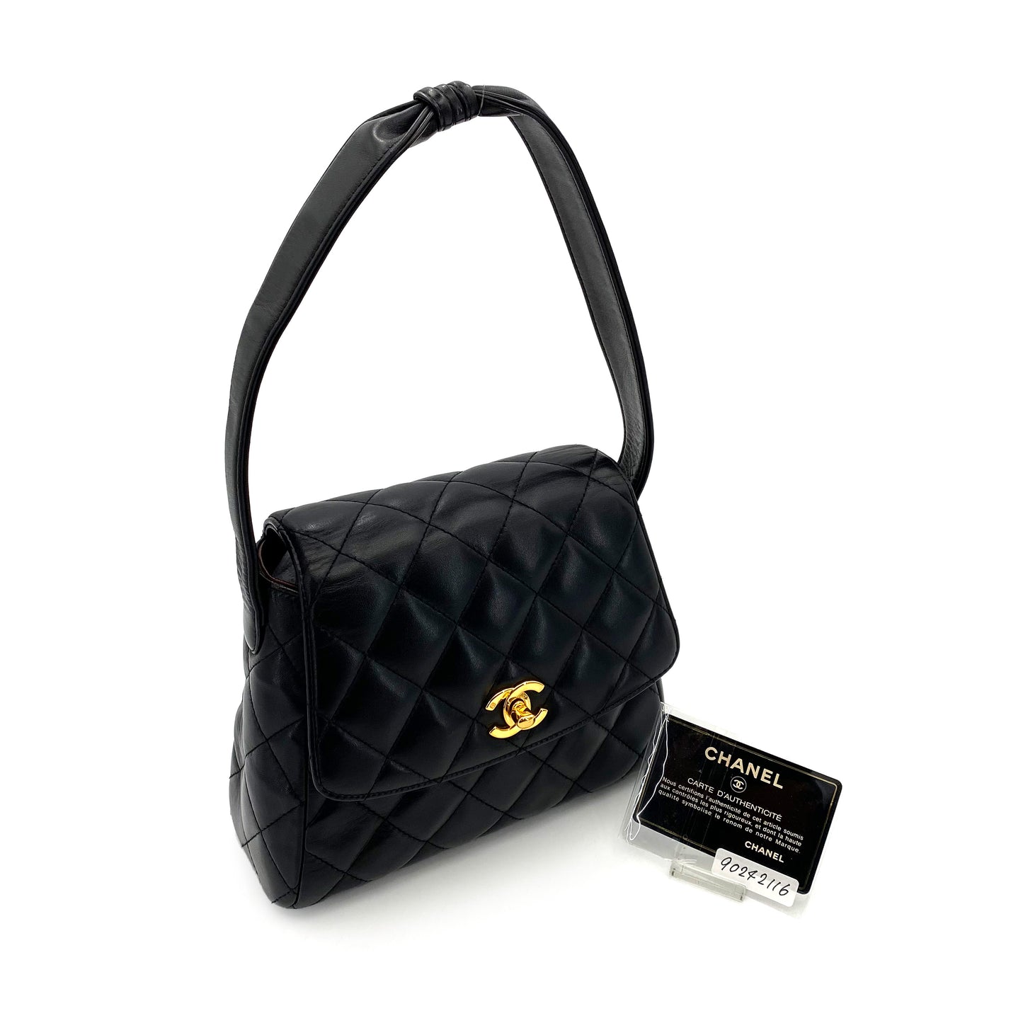CHANEL VINTAGE MATELASSE HAND BAG BLACK LAMB SKIN 90242116
