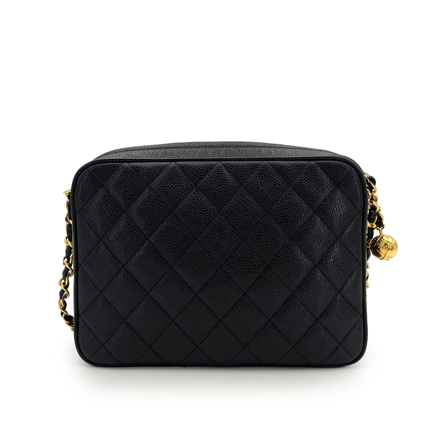 CHANEL VINTAGE MATELASSE CHAIN SHOULDER BAG BLACK CAVIAR SKIN 90242118