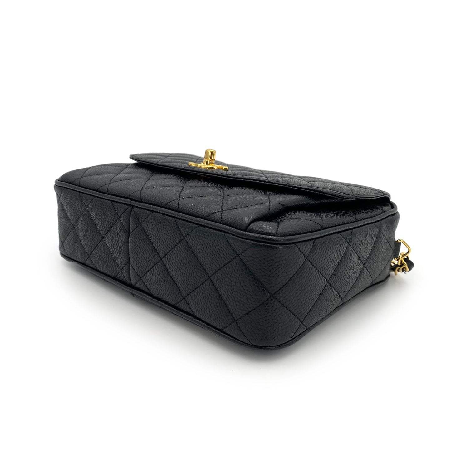 CHANEL VINTAGE MATELASSE CHAIN SHOULDER BAG BLACK CAVIAR SKIN 90242118