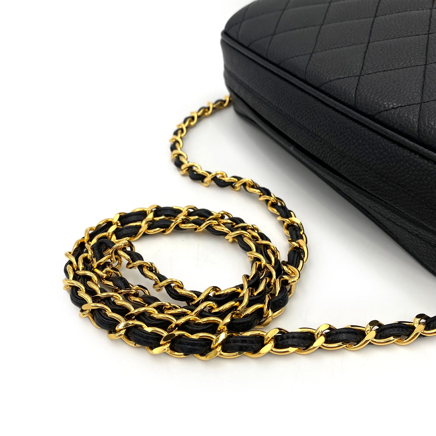 CHANEL VINTAGE MATELASSE CHAIN SHOULDER BAG BLACK CAVIAR SKIN 90242118