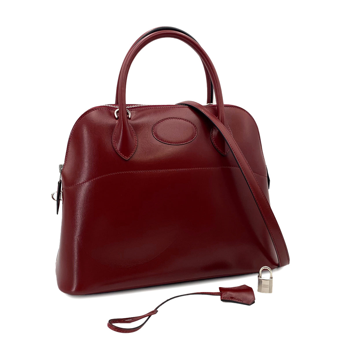 HERMES BOLIDE 31 ROUGE H BOXCALF HAND SHOULDER BAG □D 90242123