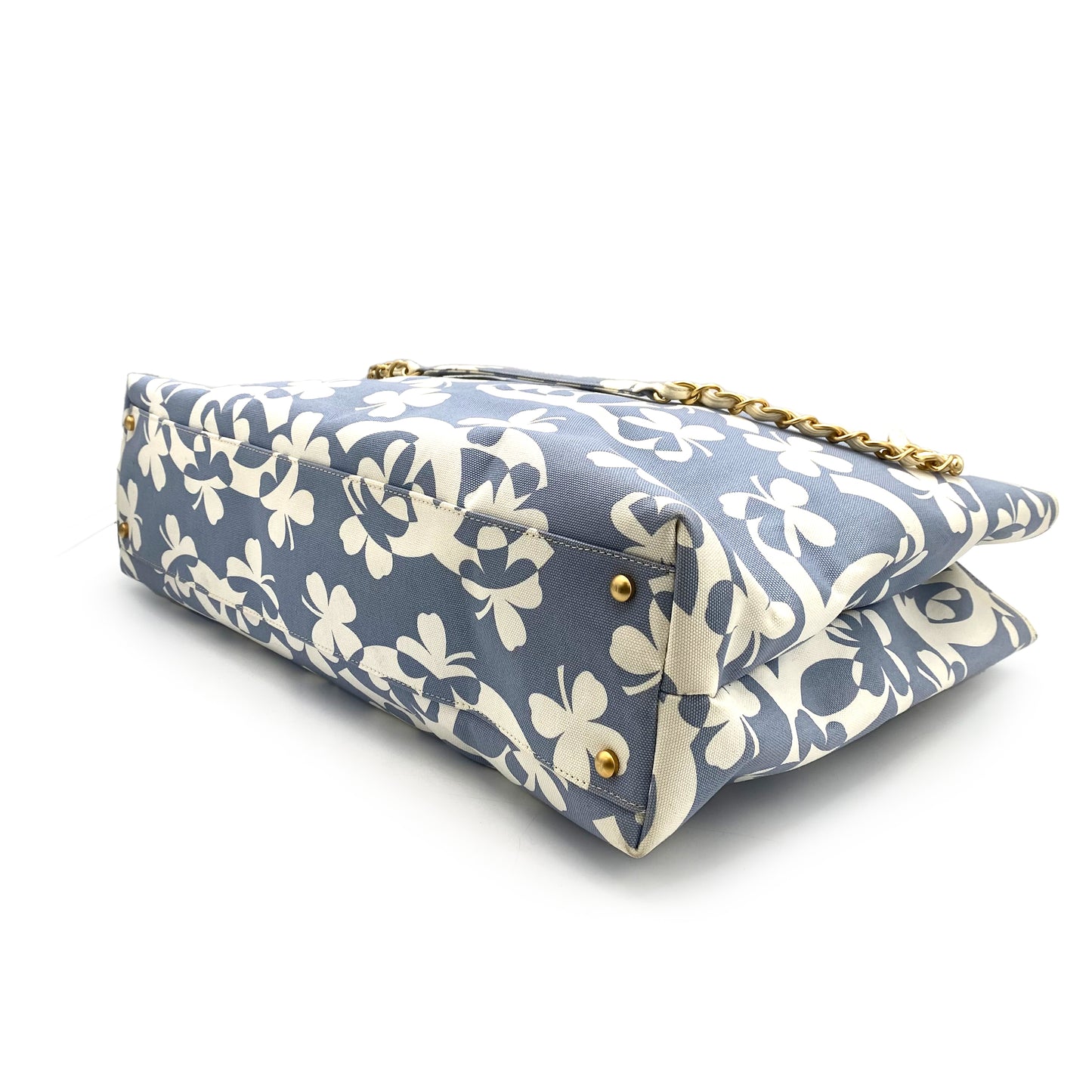 CHANEL VINTAGE COCOMARK CLOVER CHAIN TOTE BAG BLUE WHITE CANVAS 90242125
