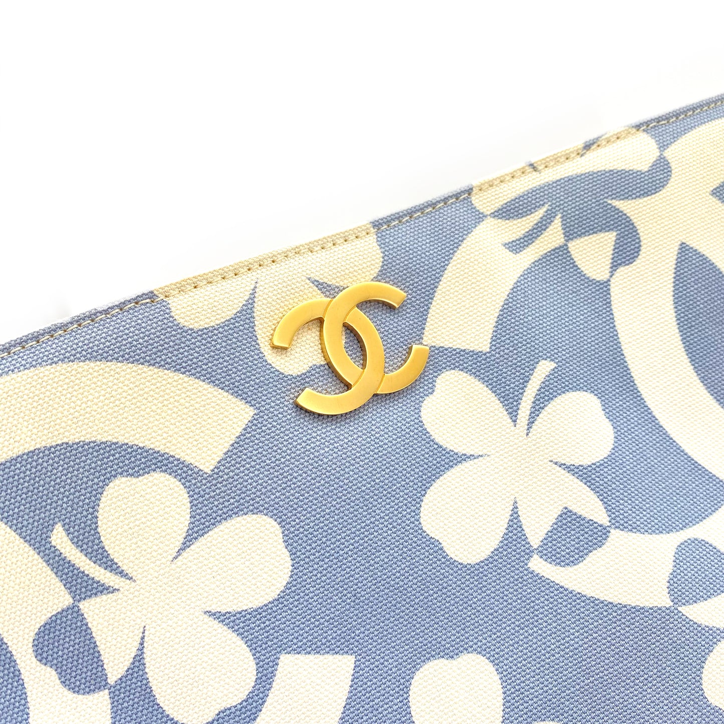 CHANEL VINTAGE COCOMARK CLOVER CHAIN TOTE BAG BLUE WHITE CANVAS 90242125