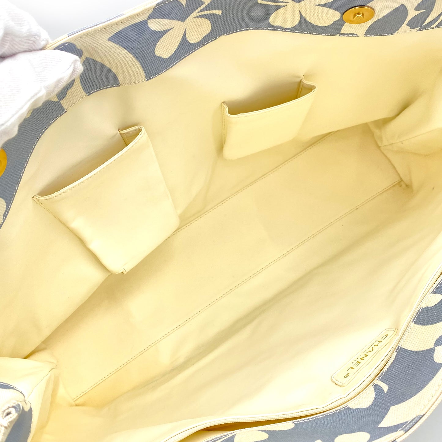 CHANEL VINTAGE COCOMARK CLOVER CHAIN TOTE BAG BLUE WHITE CANVAS 90242125