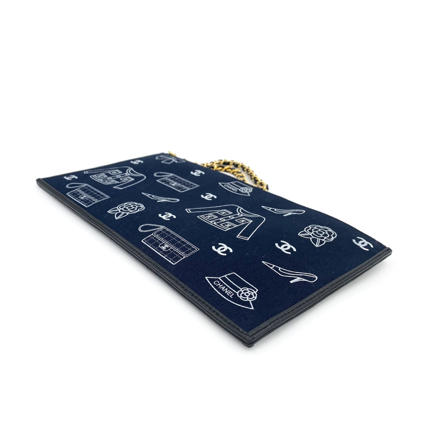 CHANEL VINTAGE ICON FLAT CHAIN SHOULDER BAG NAVY CANVAS 90242136
