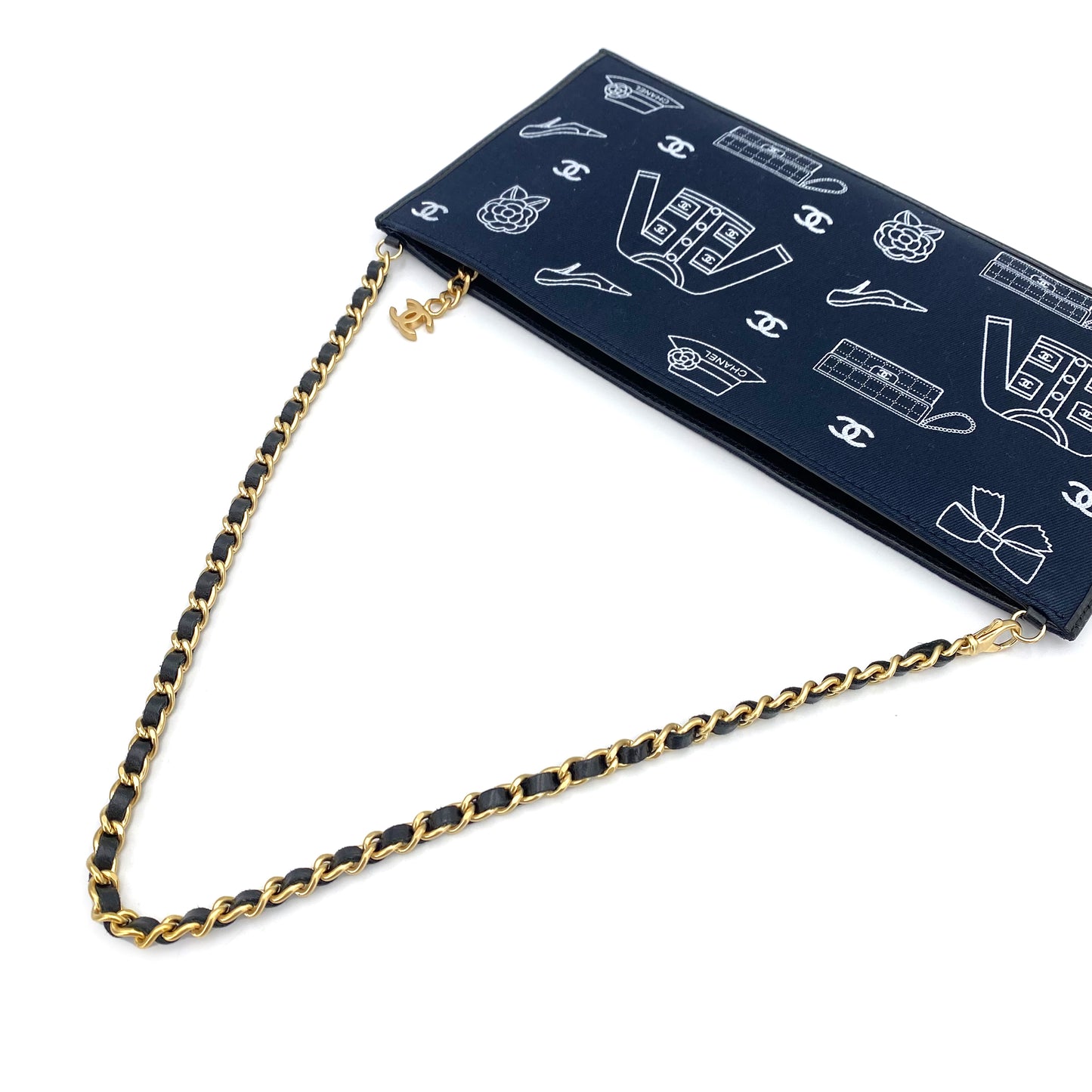 CHANEL VINTAGE ICON FLAT CHAIN SHOULDER BAG NAVY CANVAS 90242136