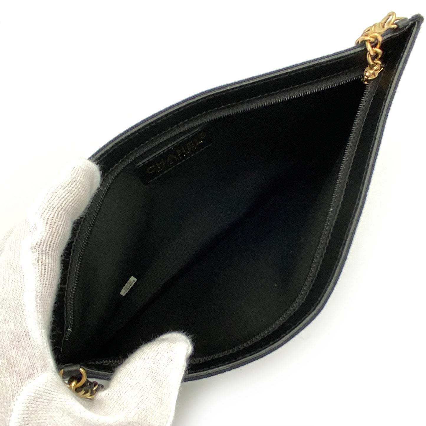 CHANEL VINTAGE ICON FLAT CHAIN SHOULDER BAG NAVY CANVAS 90242136