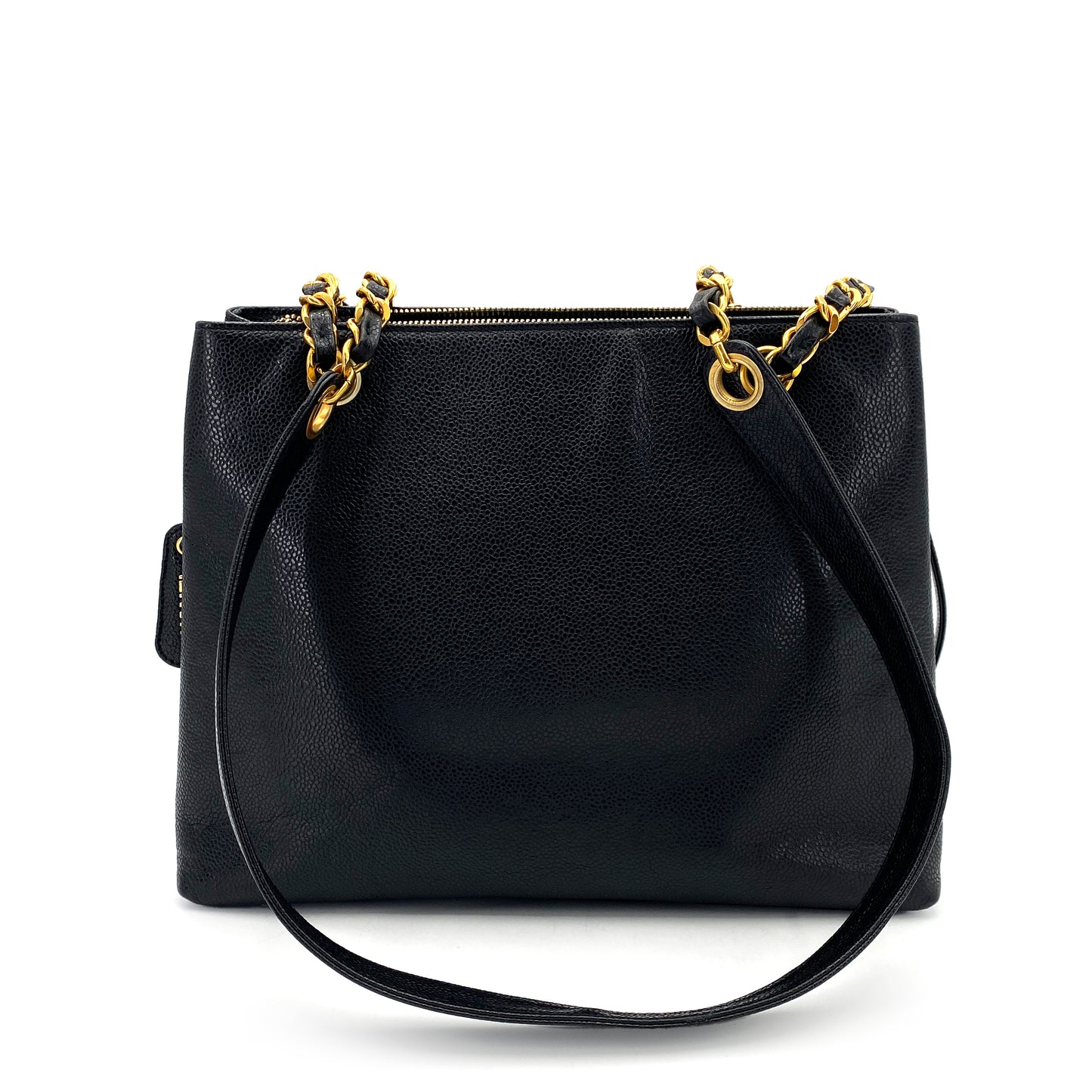 CHANEL VINTAGE CHAIN TOTE BAG BLACK CAVIAR SKIN 90242140