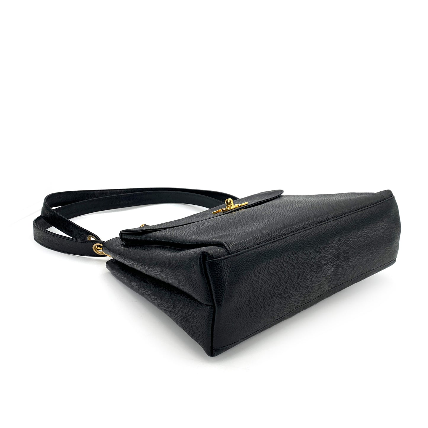 CHANEL VINTAGE CHAIN TOTE BAG BLACK CAVIAR SKIN 90242140