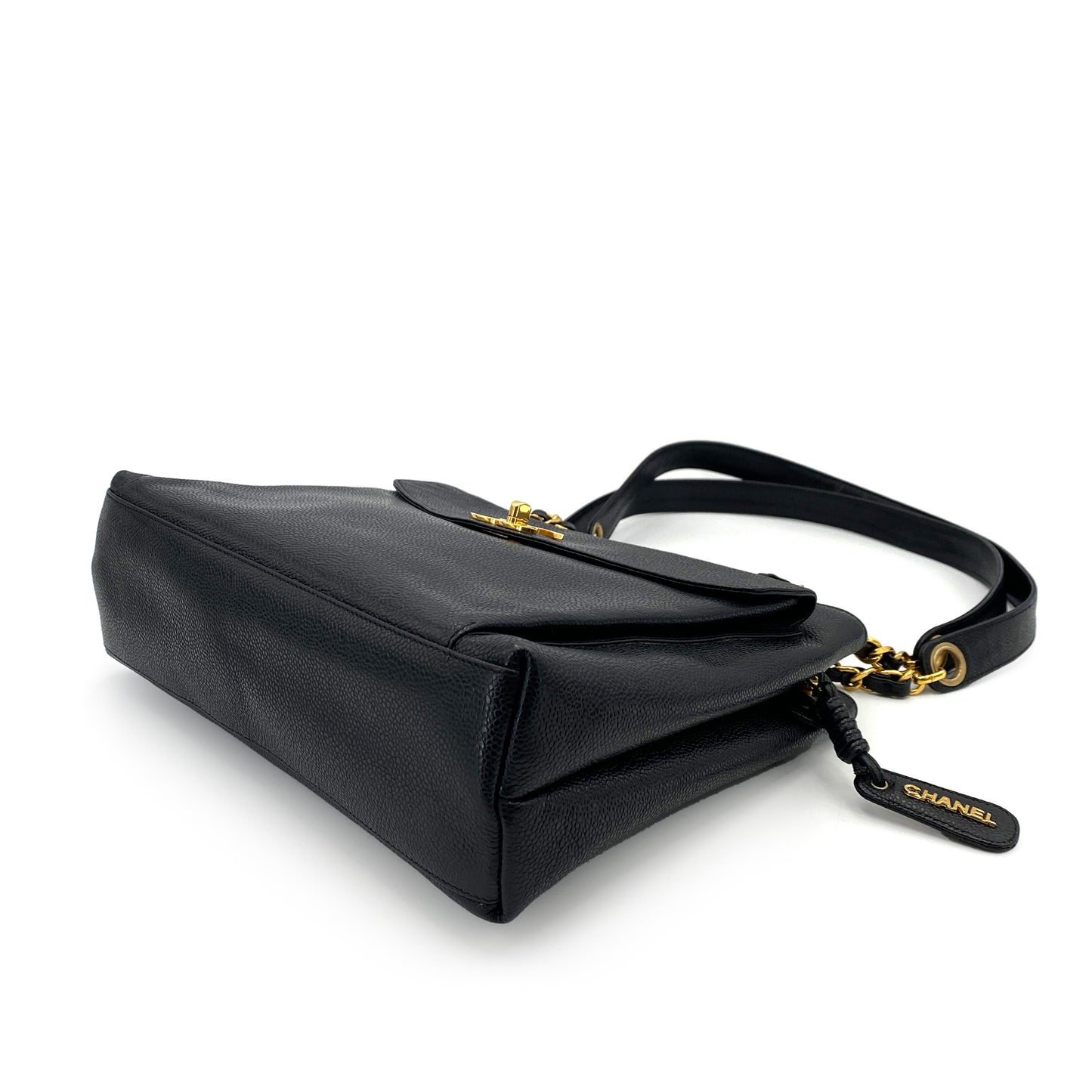 CHANEL VINTAGE CHAIN TOTE BAG BLACK CAVIAR SKIN 90242140