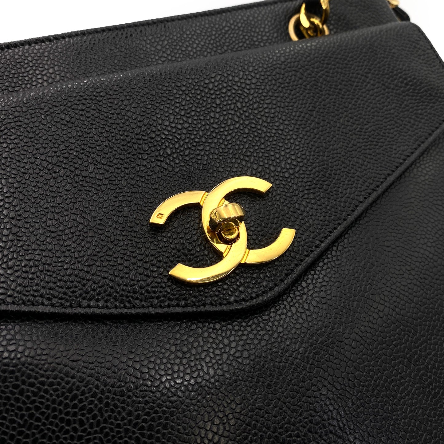 CHANEL VINTAGE CHAIN TOTE BAG BLACK CAVIAR SKIN 90242140