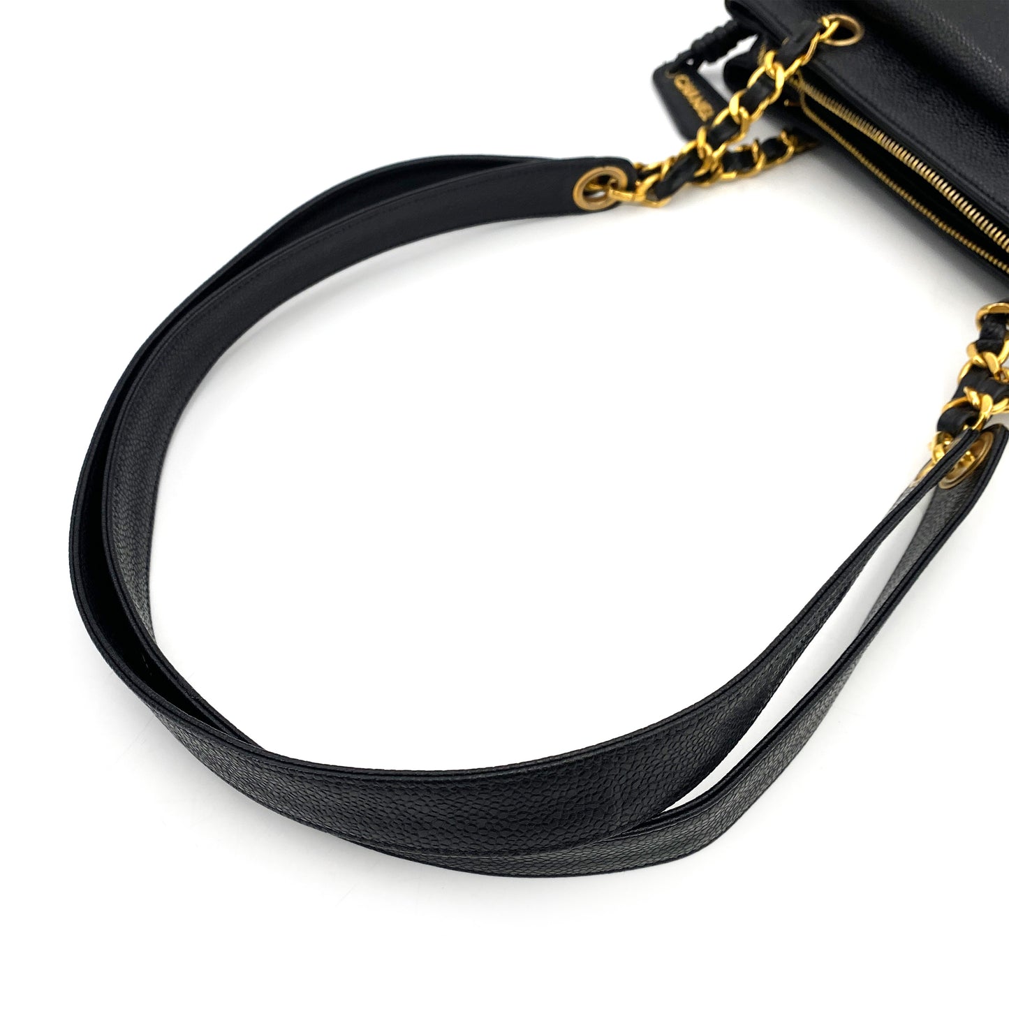 CHANEL VINTAGE CHAIN TOTE BAG BLACK CAVIAR SKIN 90242140
