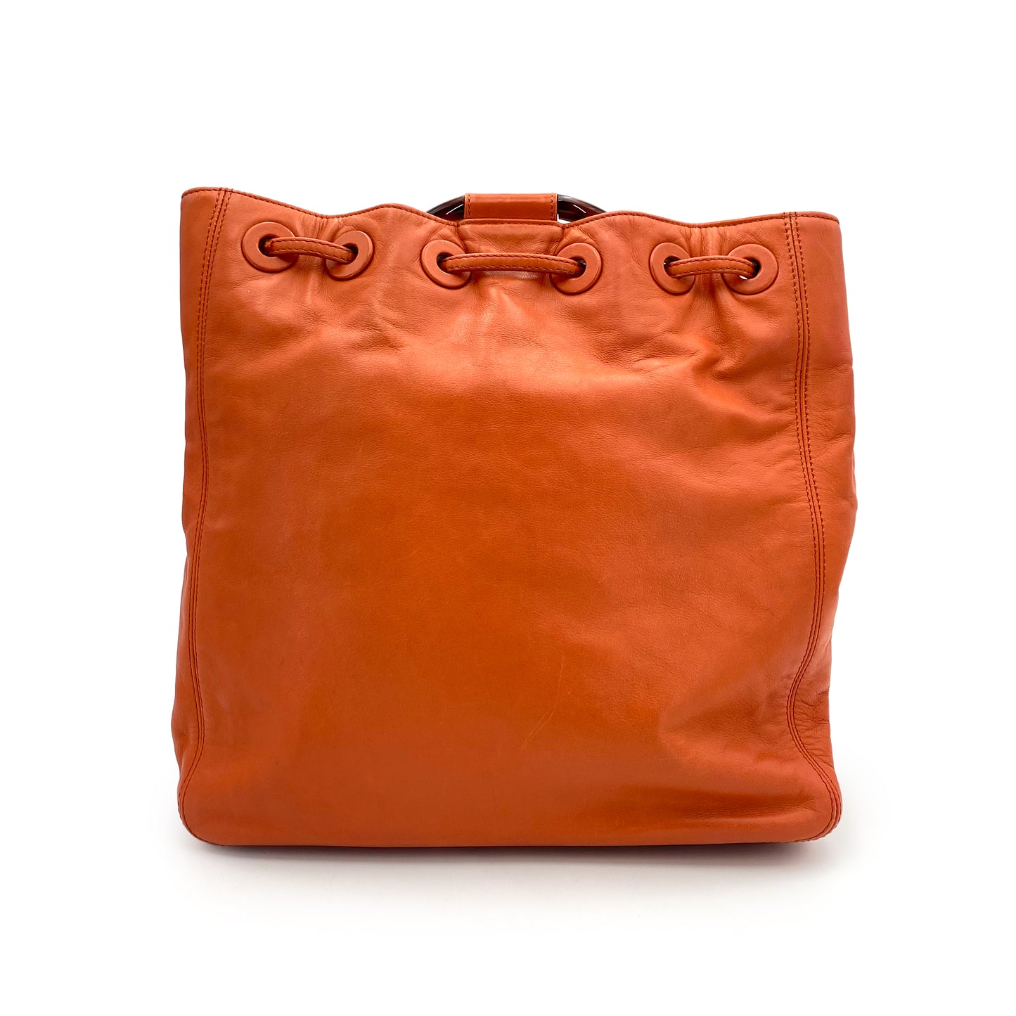 CHANEL VINTAGE TORTOISESHELL HAND BAG ORANGE LAMB SKIN 90242141