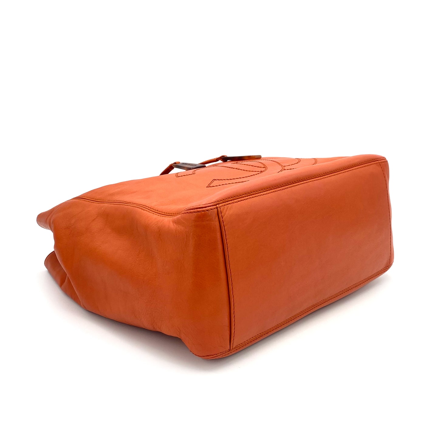 CHANEL VINTAGE TORTOISESHELL HAND BAG ORANGE LAMB SKIN 90242141