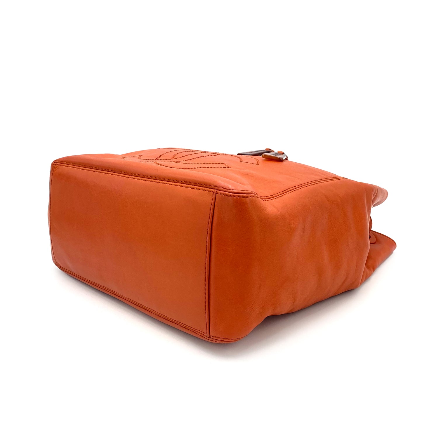 CHANEL VINTAGE TORTOISESHELL HAND BAG ORANGE LAMB SKIN 90242141