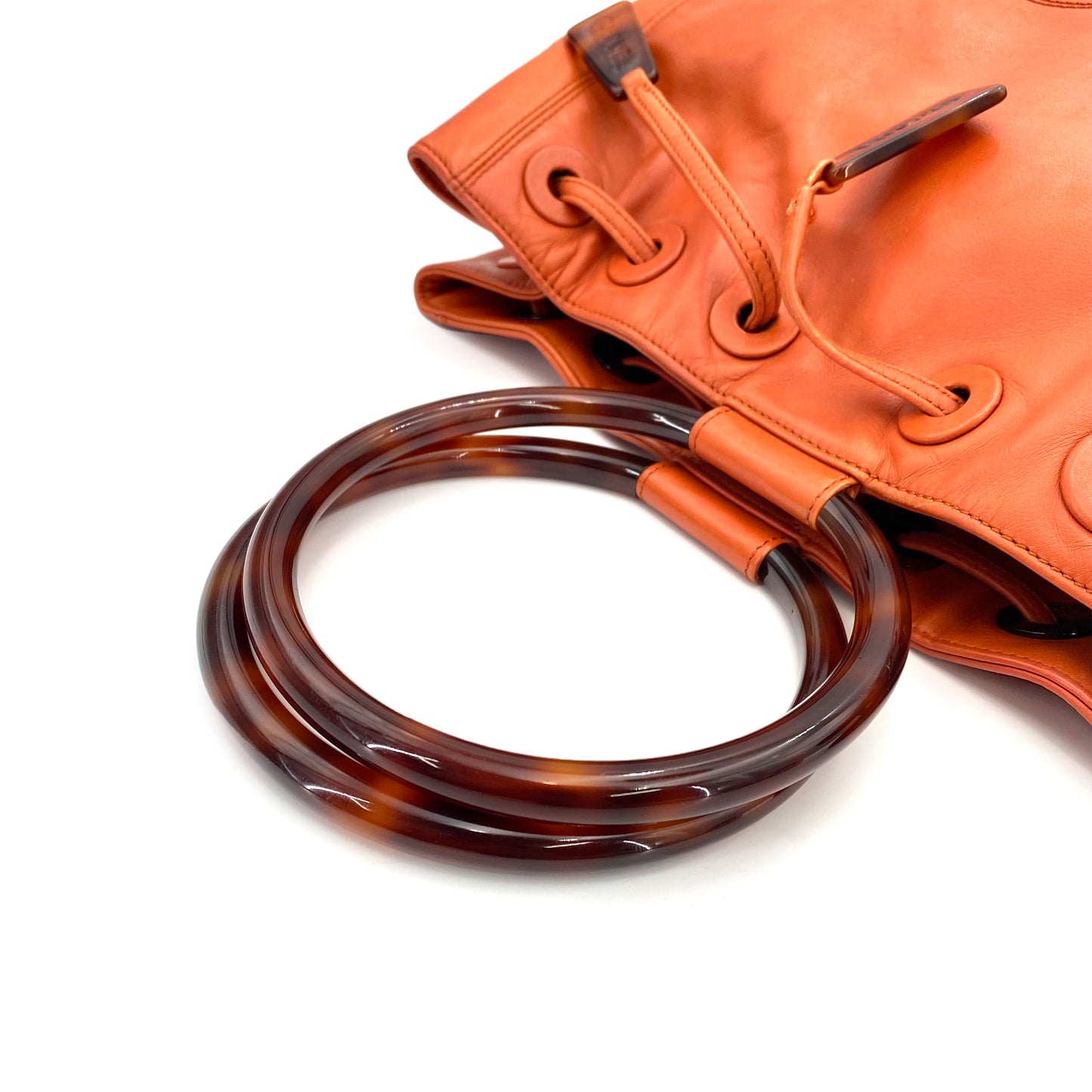 CHANEL VINTAGE TORTOISESHELL HAND BAG ORANGE LAMB SKIN 90242141