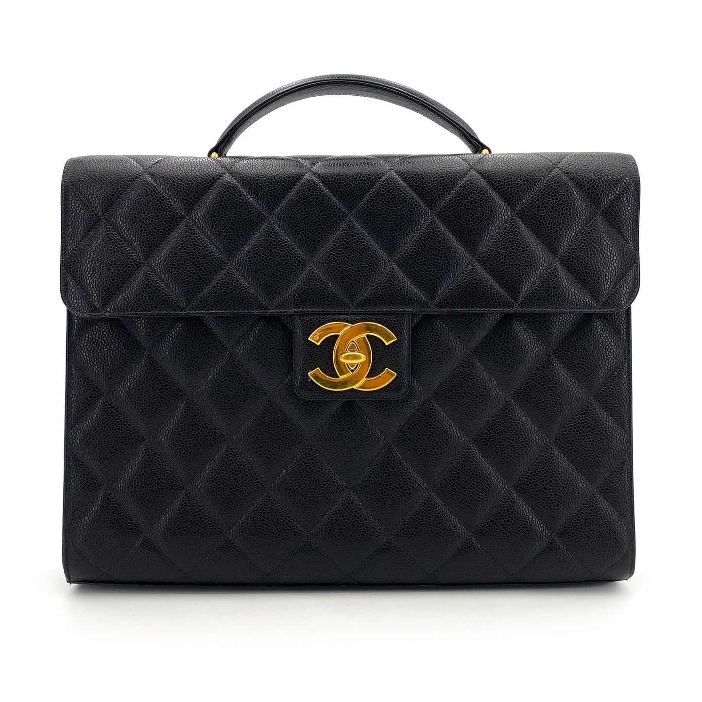 CHANEL VINTAGE BIG COCO BRIEF HAND BAG BLACK CAVIAR SKIN 90242142
