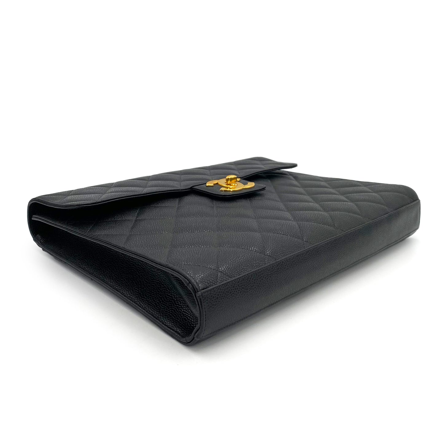 CHANEL VINTAGE BIG COCO BRIEF HAND BAG BLACK CAVIAR SKIN 90242142