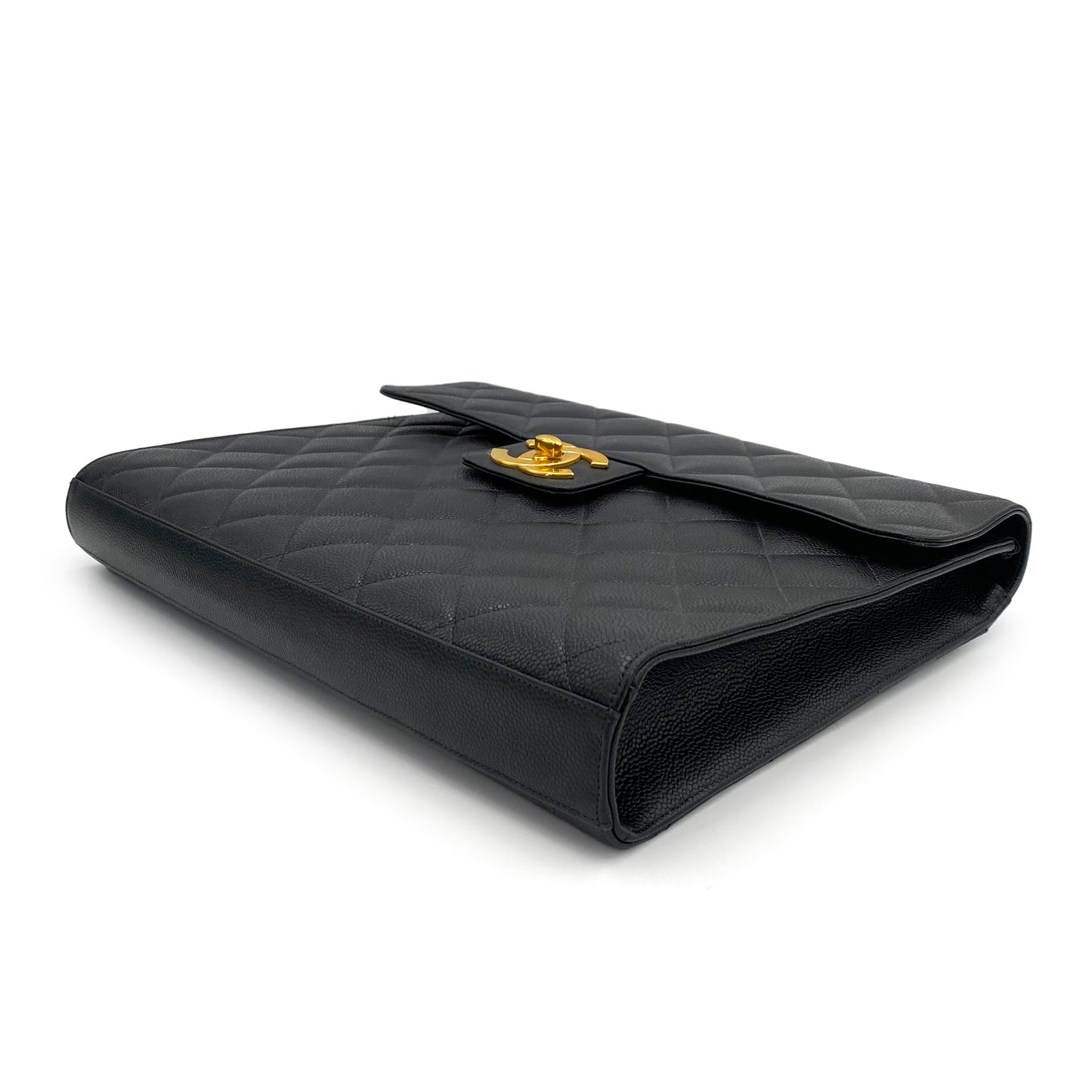 CHANEL VINTAGE BIG COCO BRIEF HAND BAG BLACK CAVIAR SKIN 90242142