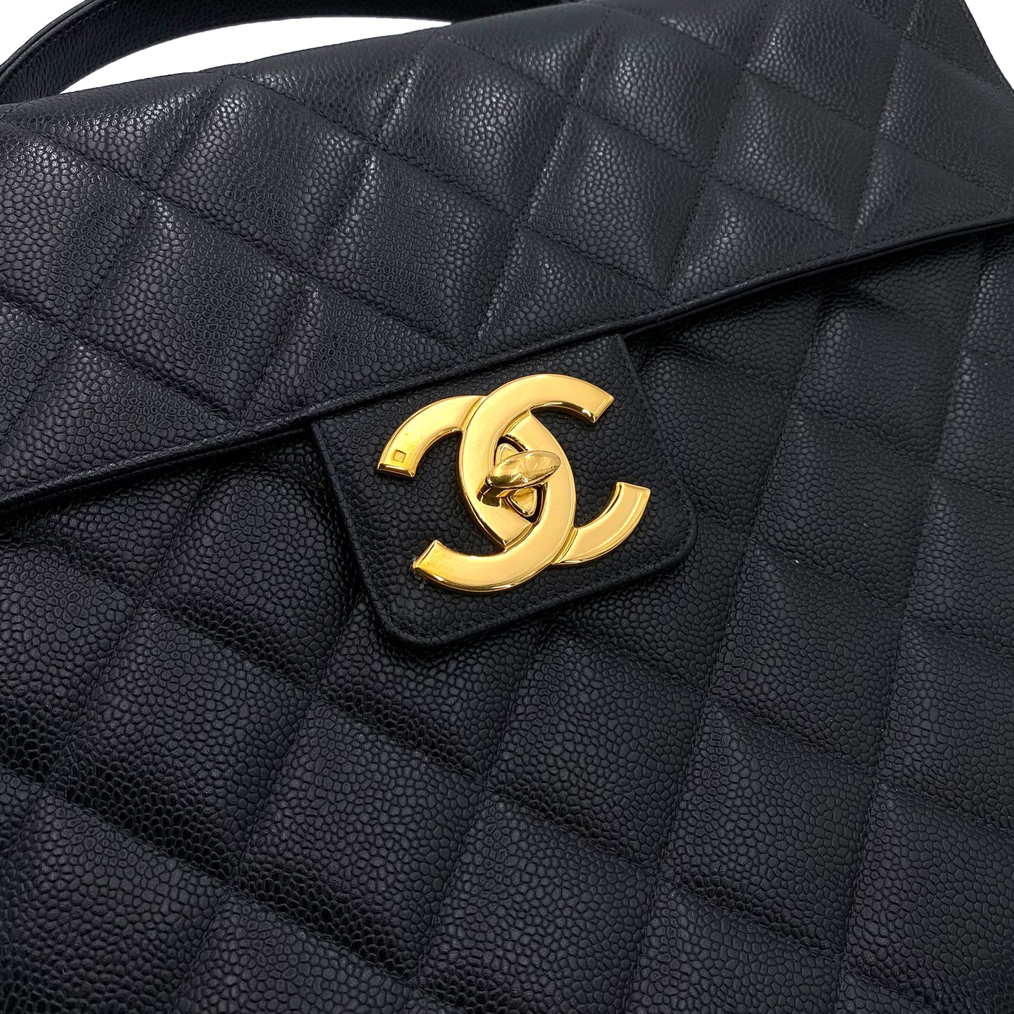 CHANEL VINTAGE BIG COCO BRIEF HAND BAG BLACK CAVIAR SKIN 90242142