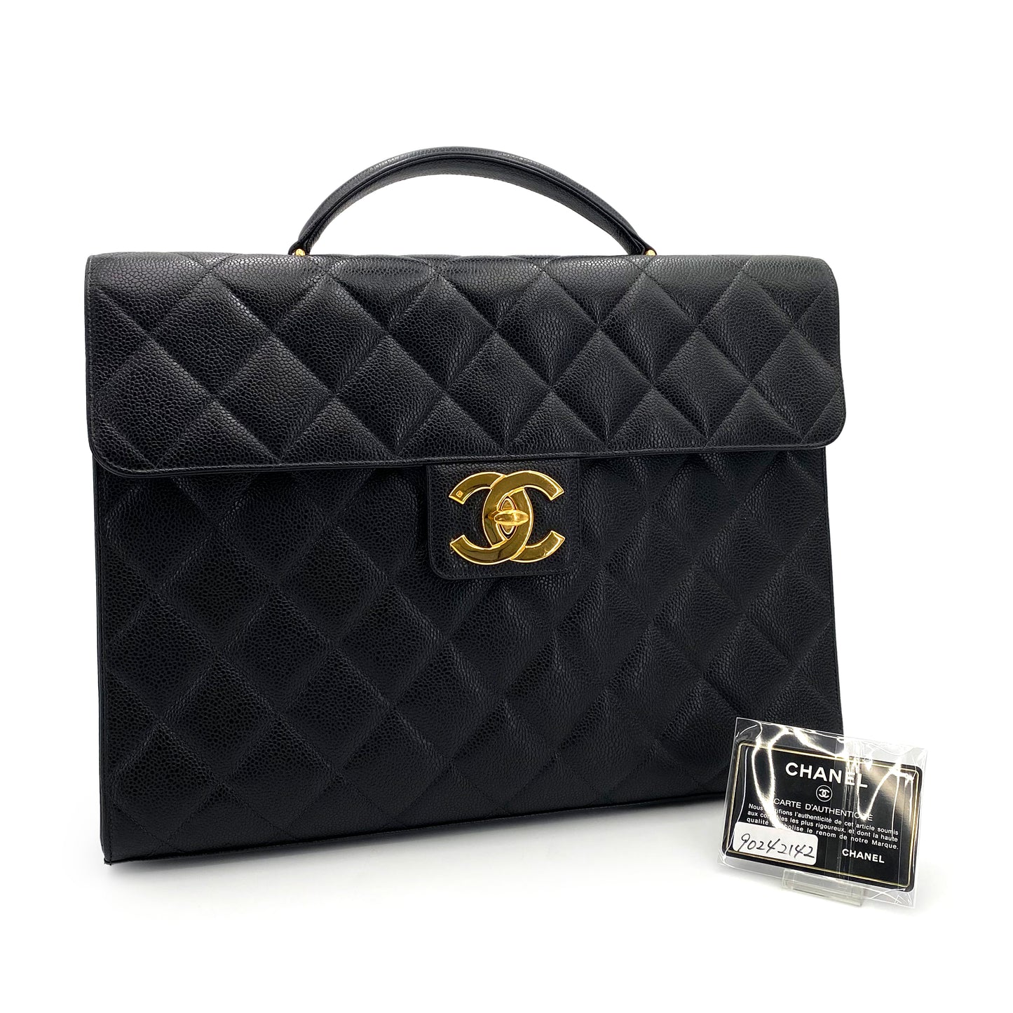 CHANEL VINTAGE BIG COCO BRIEF HAND BAG BLACK CAVIAR SKIN 90242142