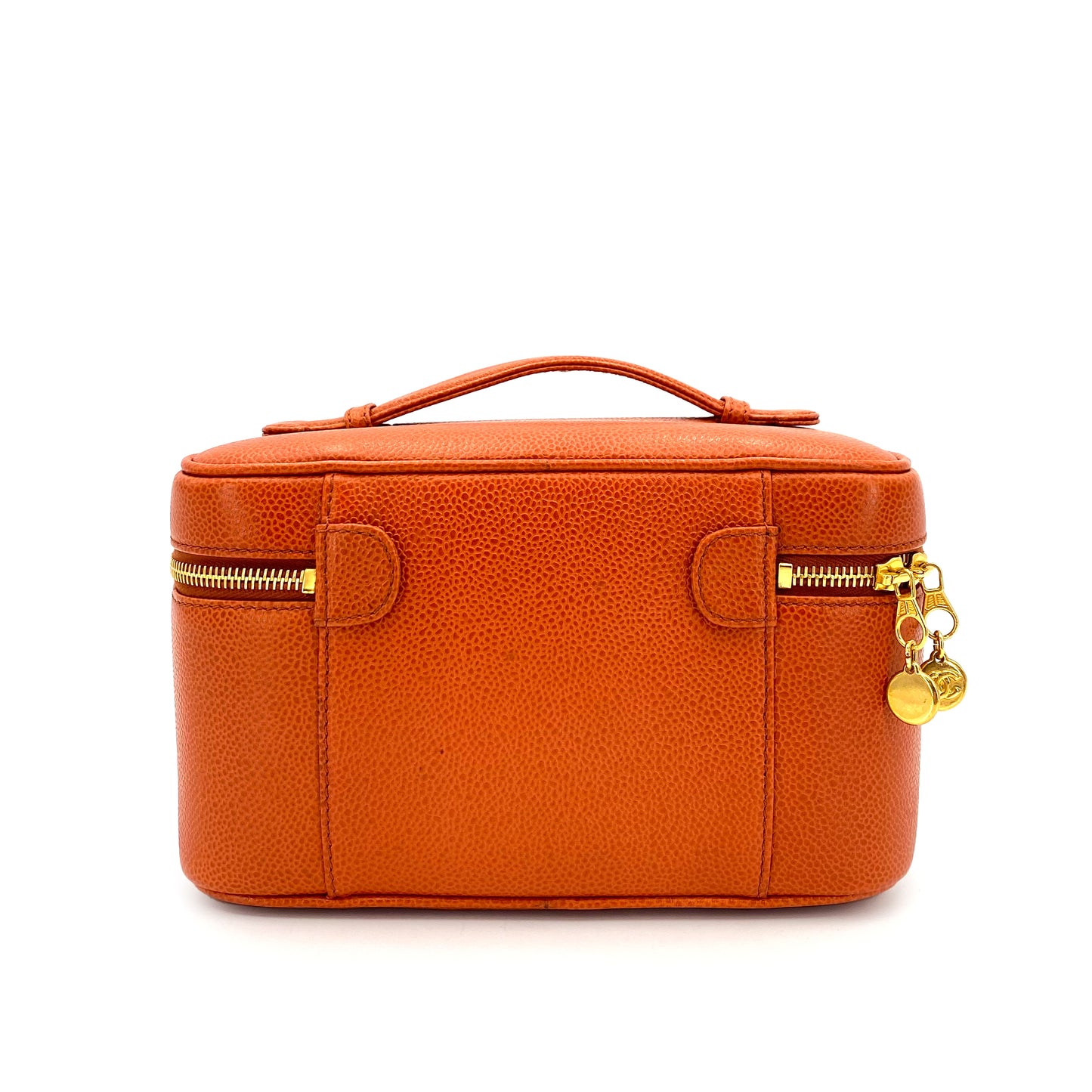 CHANEL VINTAGE VANITY HAND BAG ORANGE CAVIAR SKIN 90242317
