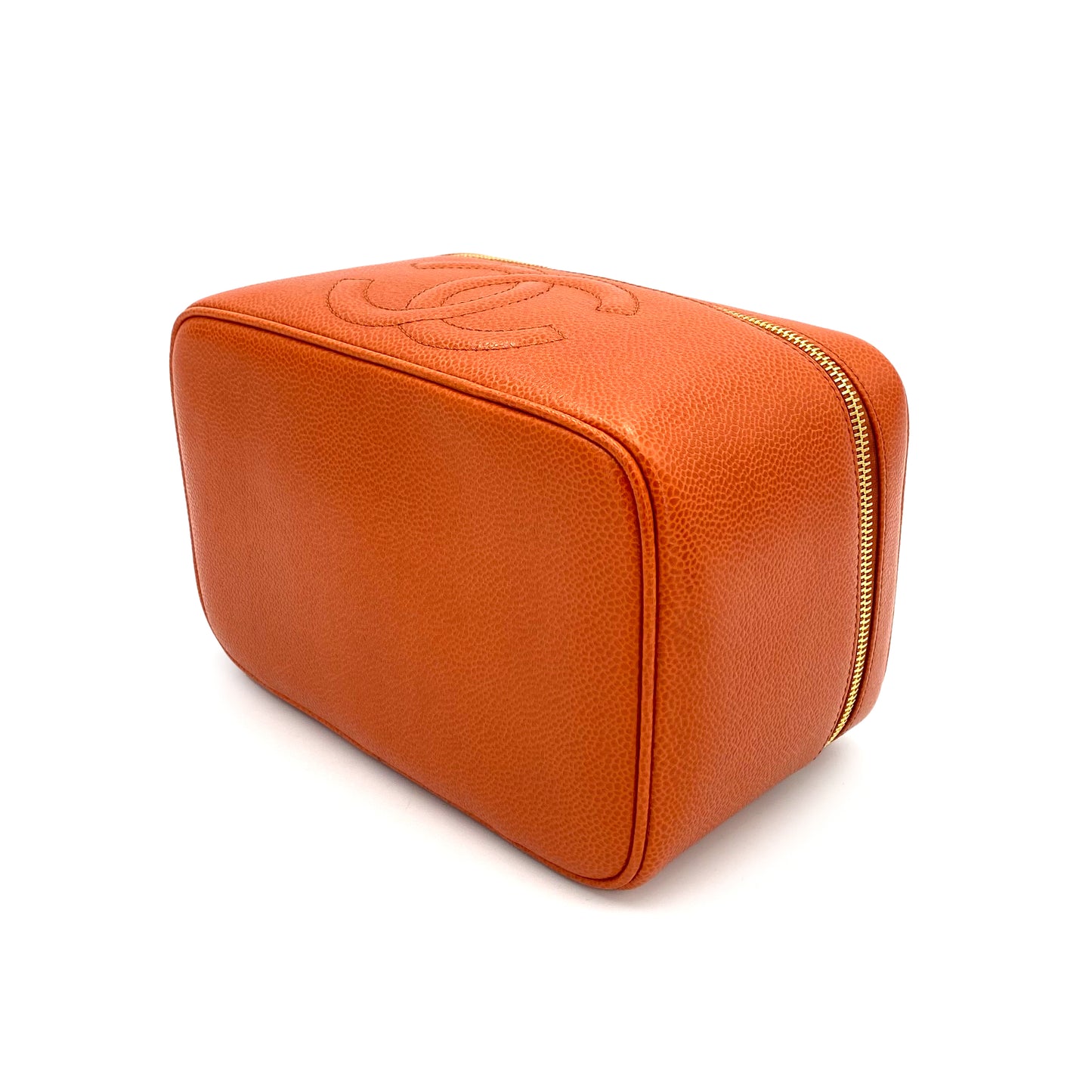 CHANEL VINTAGE VANITY HAND BAG ORANGE CAVIAR SKIN 90242317