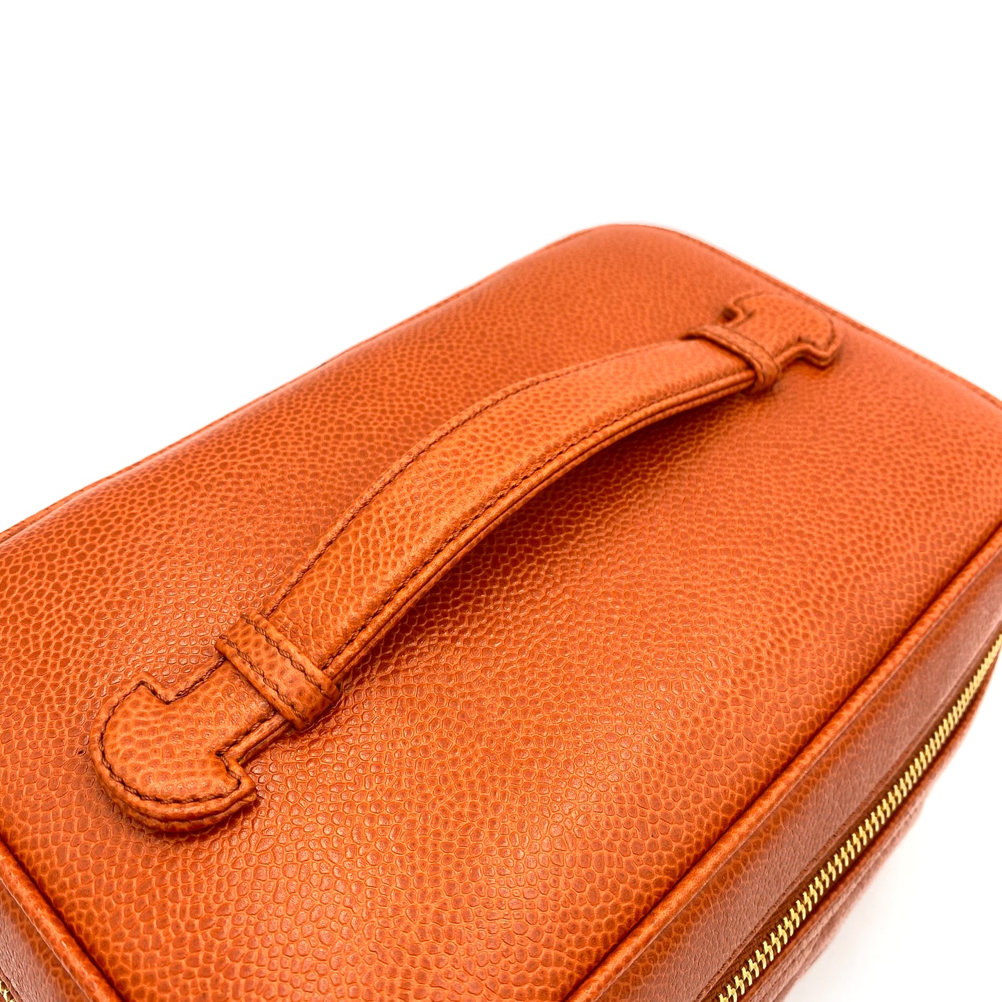 CHANEL VINTAGE VANITY HAND BAG ORANGE CAVIAR SKIN 90242317