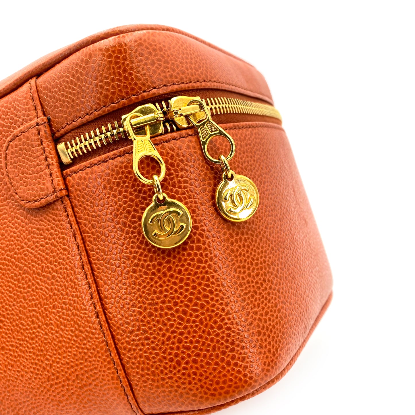 CHANEL VINTAGE VANITY HAND BAG ORANGE CAVIAR SKIN 90242317