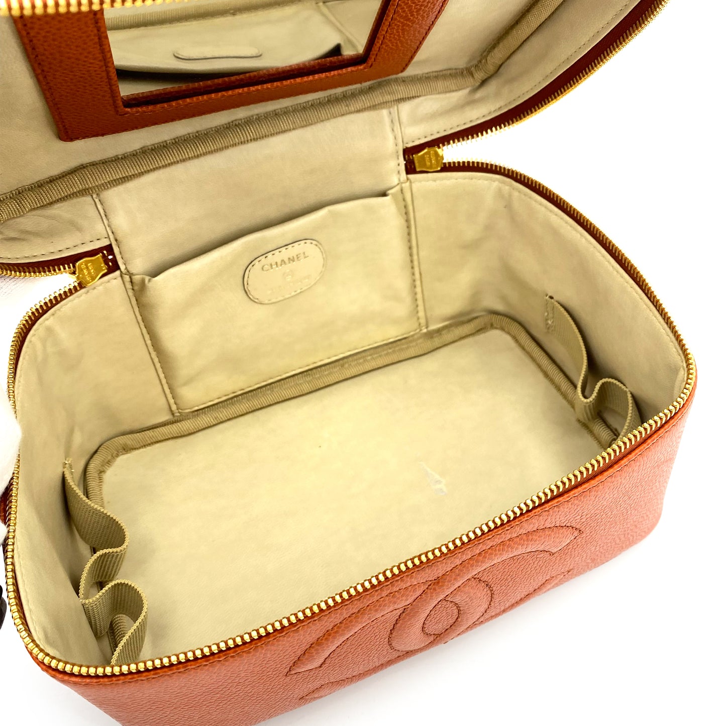 CHANEL VINTAGE VANITY HAND BAG ORANGE CAVIAR SKIN 90242317