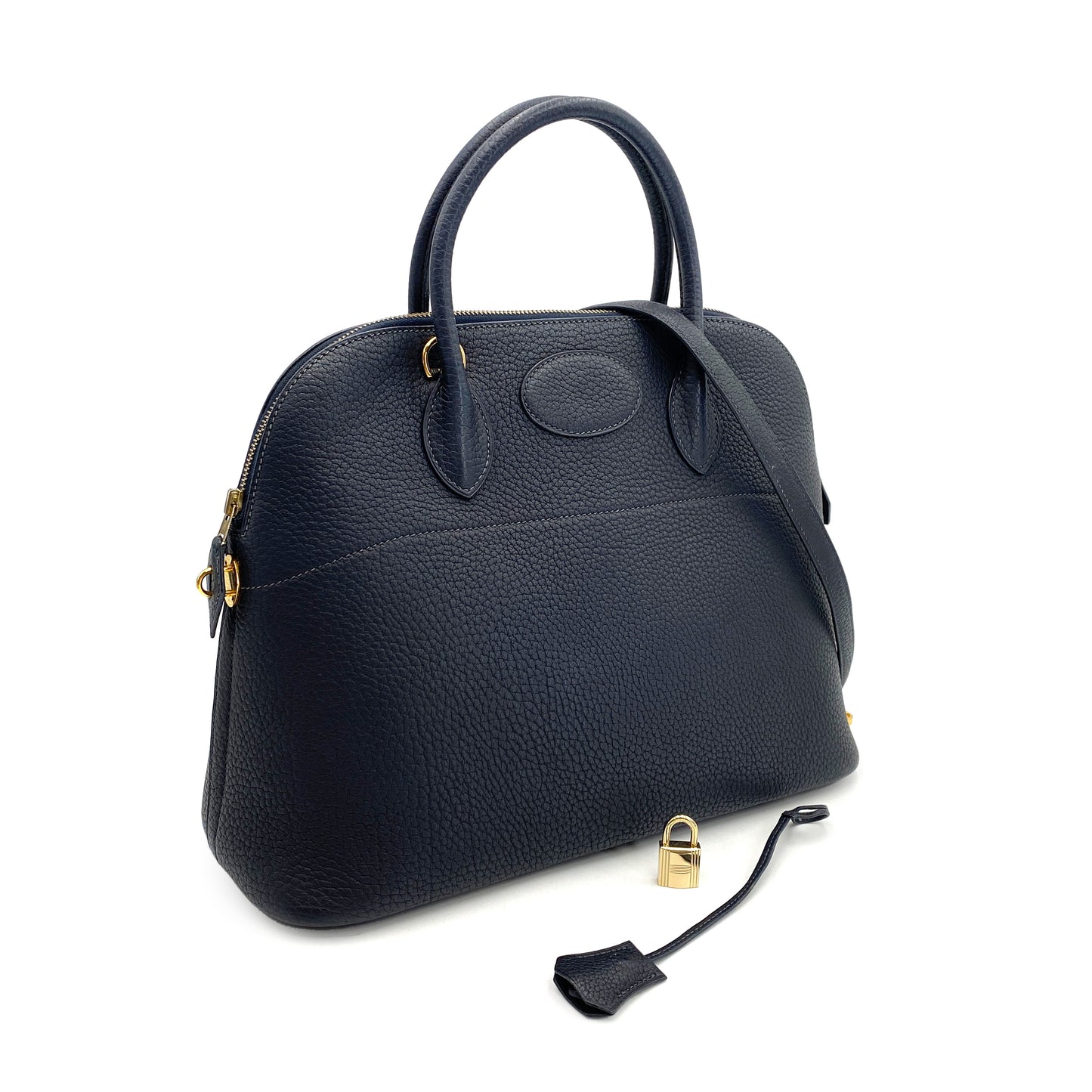 HERMES BOLIDE 37 BLUE INDIGO FJORD HAND SHOULDER BAG □G 90242321
